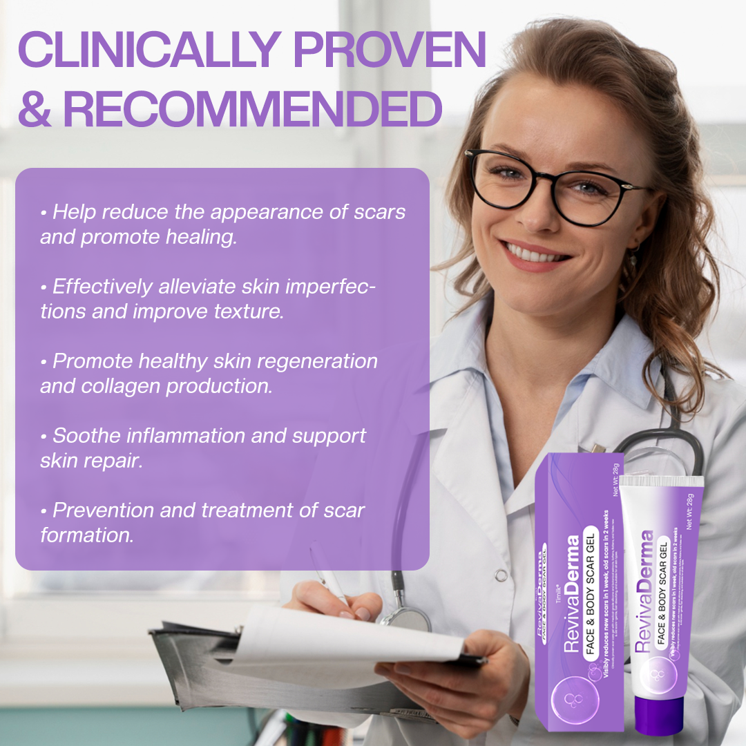 Timilk® RevivaDerma Face & Body Scar Gel - Clinically proven to soften, flatten and fade surgical scars, acne marks, burns, keloids and trauma-related scars