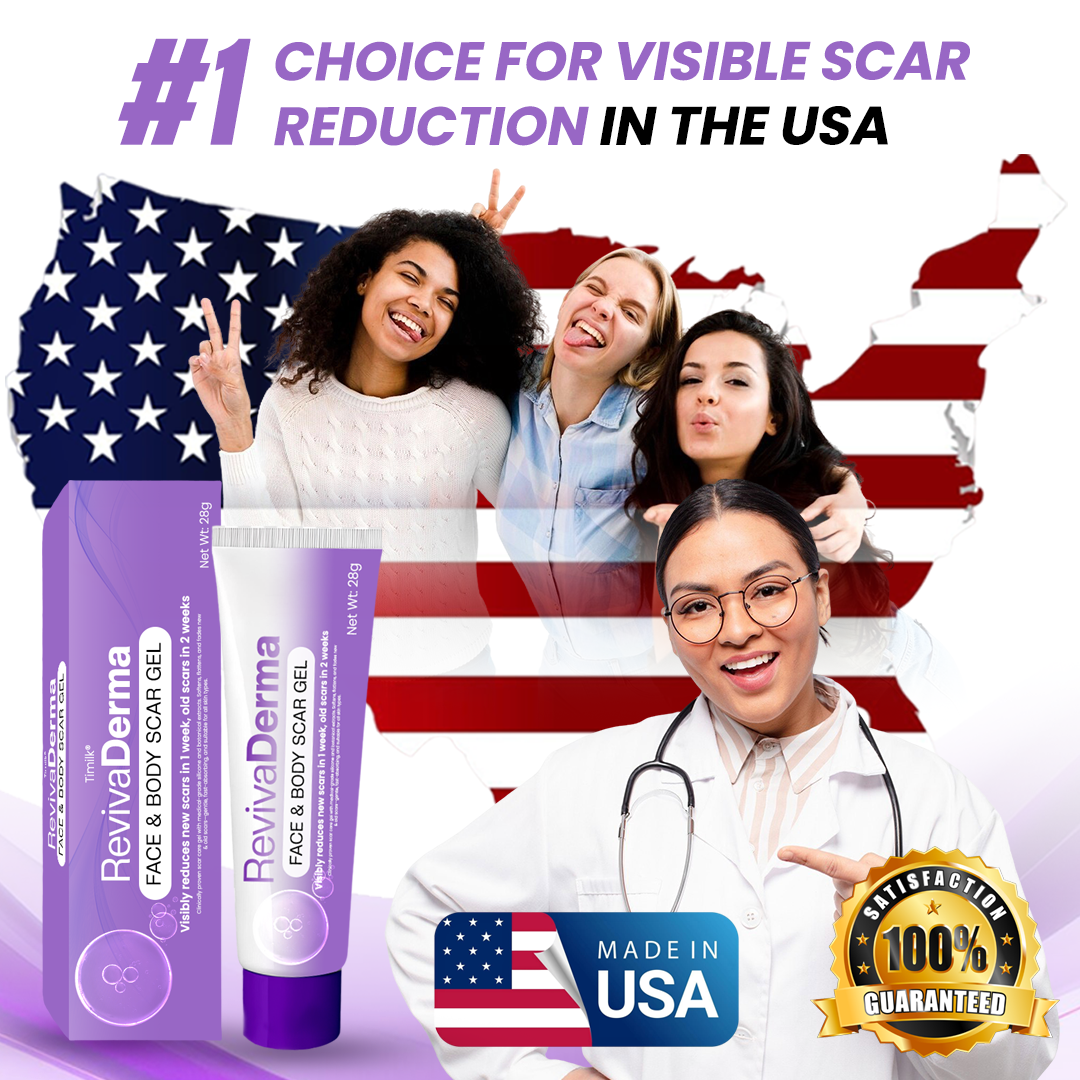Timilk® RevivaDerma Face & Body Scar Gel - Clinically proven to soften, flatten and fade surgical scars, acne marks, burns, keloids and trauma-related scars