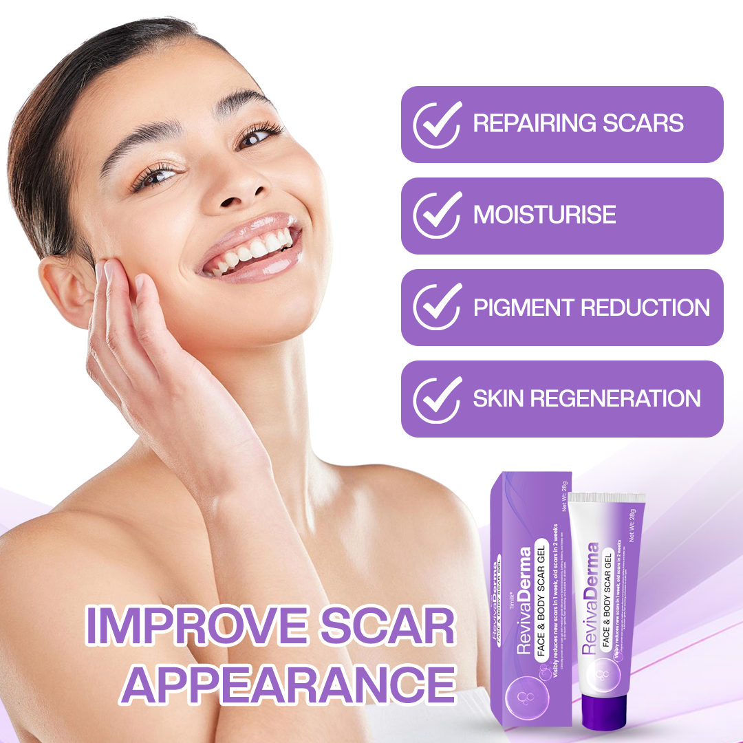 Timilk® RevivaDerma Face & Body Scar Gel - Clinically proven to soften, flatten and fade surgical scars, acne marks, burns, keloids and trauma-related scars