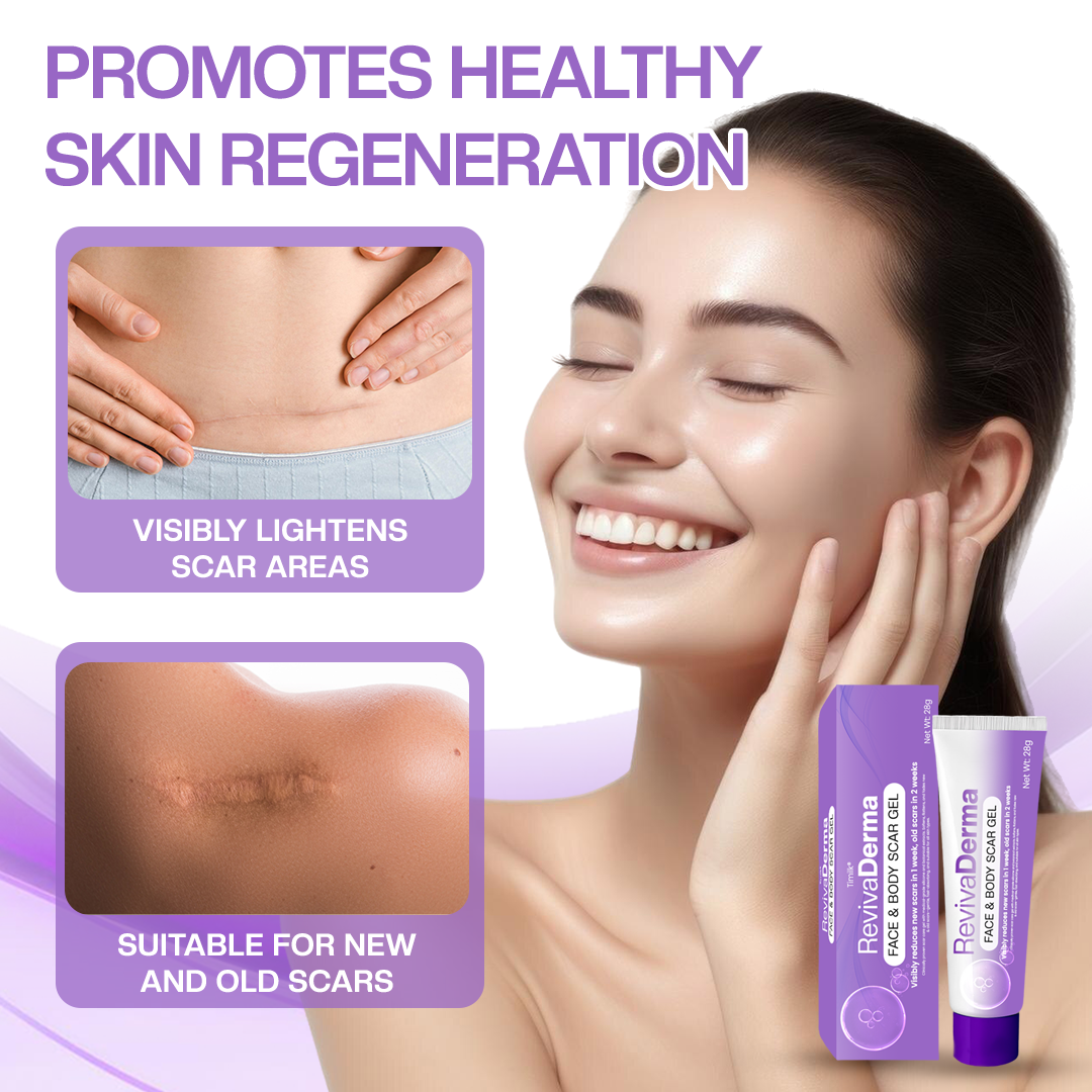 Timilk® RevivaDerma Face & Body Scar Gel - Clinically proven to soften, flatten and fade surgical scars, acne marks, burns, keloids and trauma-related scars